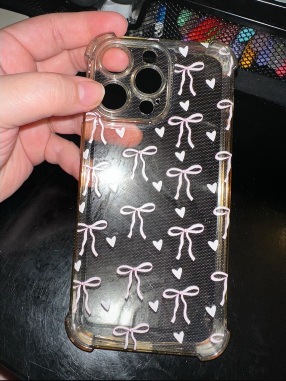 iPhone 14 Pro Max phone case clear with pink bows